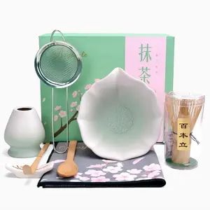 Matcha Whisk Set, Matcha Set Whisk And Bowl, 8 Pcs Matcha Kit Set(Lotus), 11 OZ, Japanese Matcha Tea Set, Matcha Kit Gifts for Tea Lovers(Pale Green)
