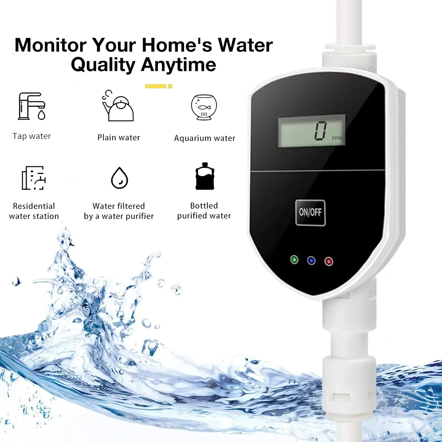 in-Line TDS Meter, TDS Digital Water Tester and PPM Measurement Meter for RO-RODI System Drinking Water Monitor, Aquariums, Hydroponics, 0-9990 ppm Measuring Range (Model A)