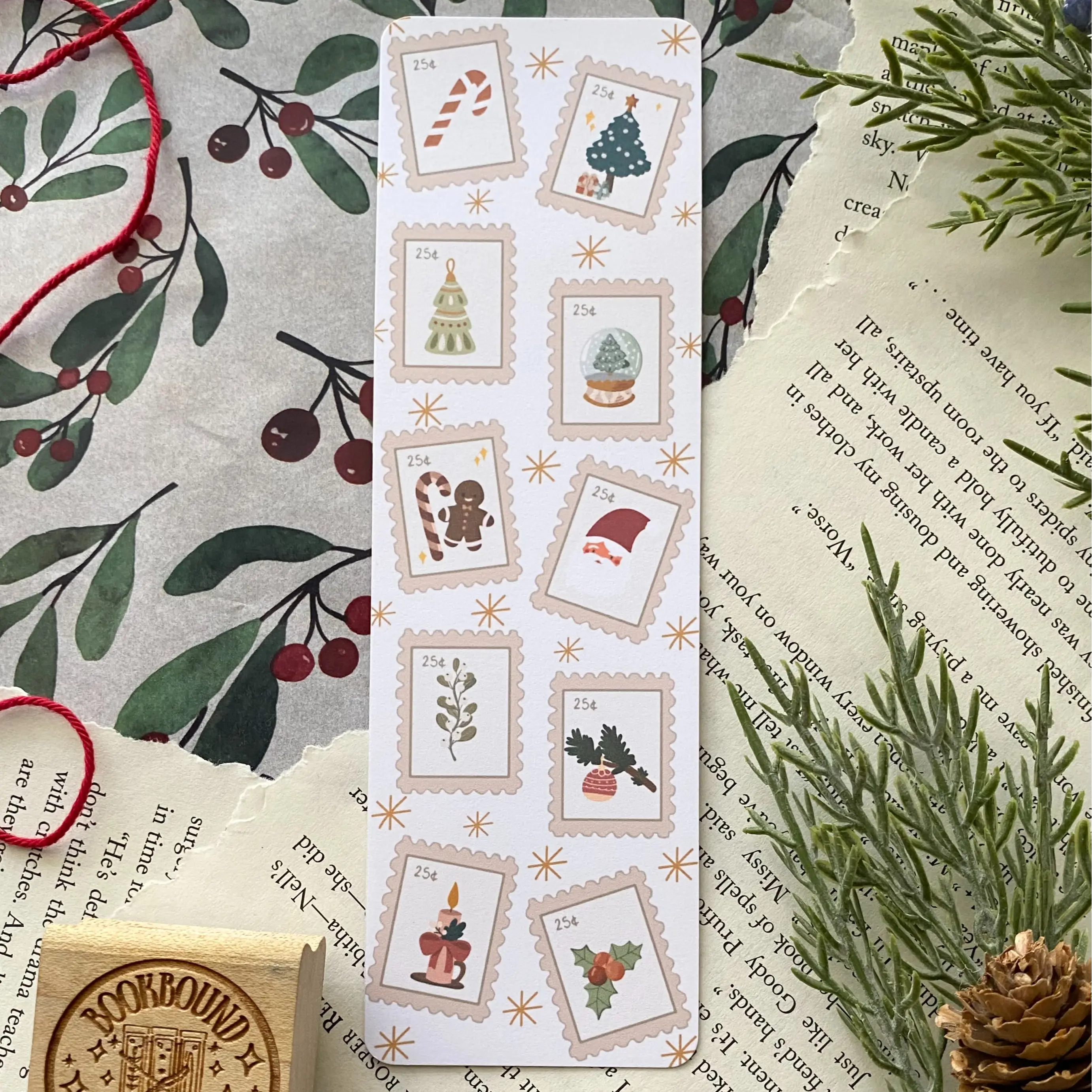 Christmas Themed Bookmarks - 4 Designs, Printed on 120 lb Cardstock, Laminated, 2x7 inches