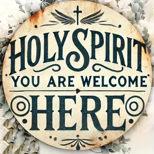 1pc 8×8 Inch Holy Spirit Welcome Religious Metal Sign, Vintage Christian Aluminum Wall Decor, Pre-drilled Faith Wall Art for Home Church, Divine Christian Gift for Believers