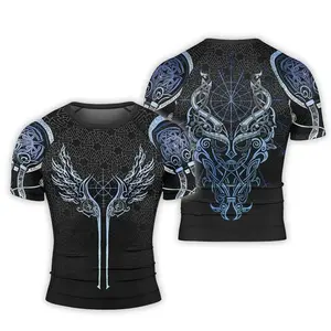 The Valkyries of Valhalla Men's Short Sleeve Rash Guard – Norse-Inspired Viking Design, Bold Valkyrie Graphic, Perfect for Workout, Outdoor Adventure, and Activewear, Ideal Gift for Viking & Mythology Fans