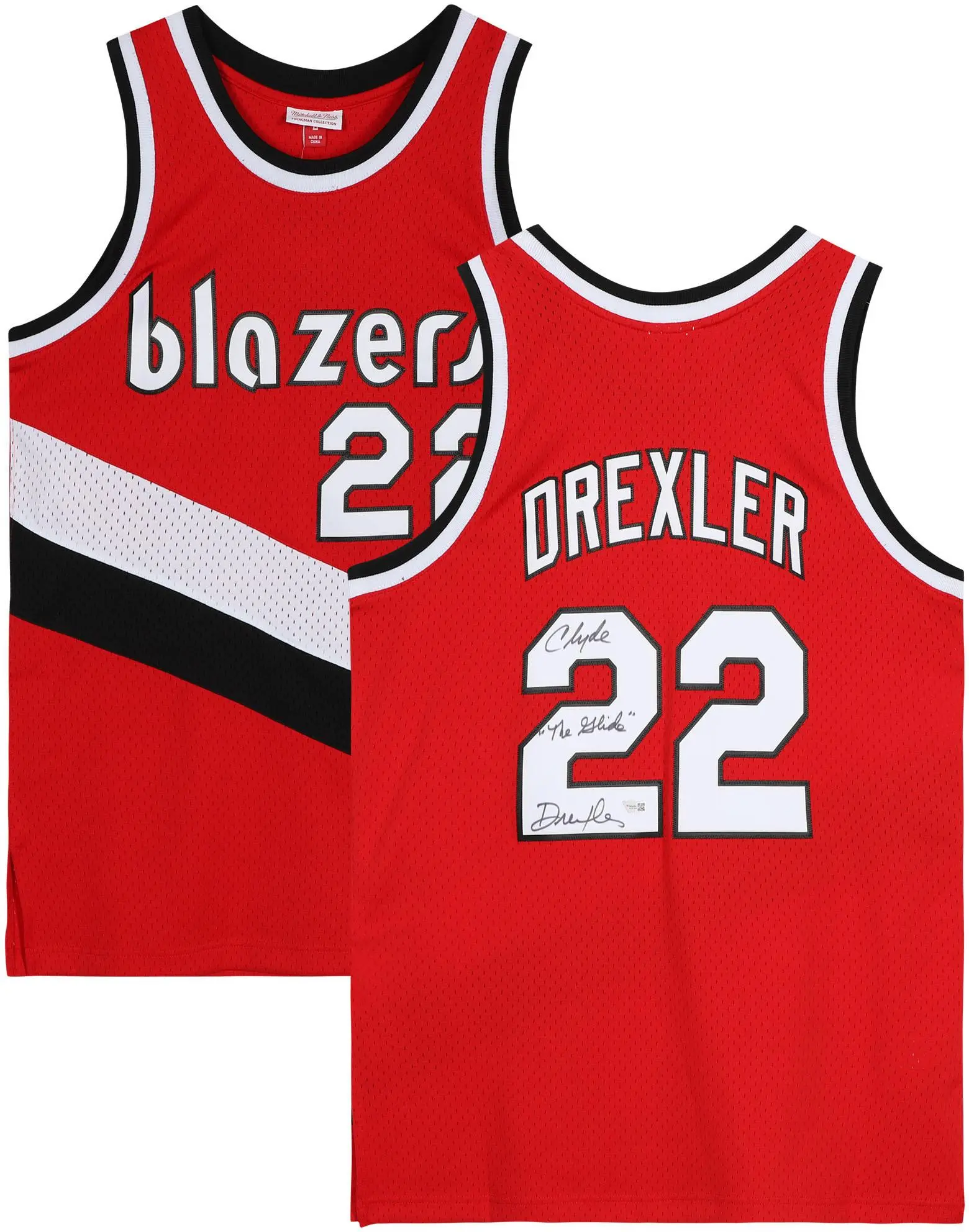 Clyde Drexler Portland Trail Blazers Autographed Red Mitchell and Ness Swingman Jersey with "The Glide" Inscription - Fanatics Authentic Certified