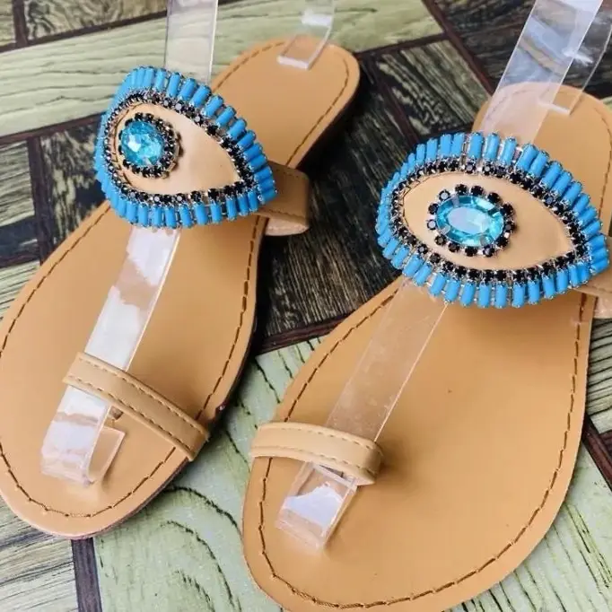 Beautiful black or brown evil eye beach sandals Summer Shoe Footwear Girl Women