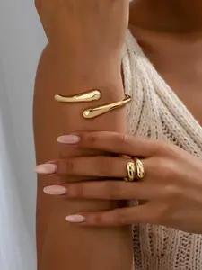 Elegant 2-Piece Set (bangle & Ring), Asymmetrical Teardrop Bangle, Vintage Geometric Ring, Chic and Sweet Style Jewelry, Bracelet Ring Set, Matching Jewelry Set, Trendy Jewelry Set