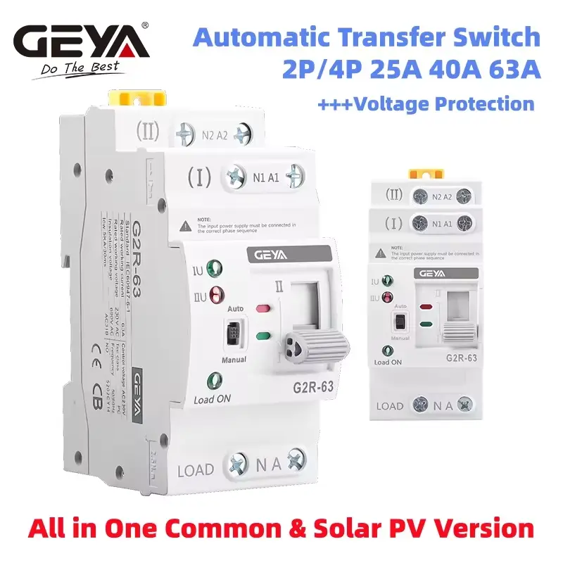GEYA ATS G2R 2P 63A AC110V Automatic Transfer Switch - Manual Transfer, Fast Switching Millisecond-Level Uninterruptible Power, DIN Rail Mounting for Home Improvement Electrical Supplies