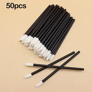 50 Disposable Lip Brushes, Makeup Applicator Tool, Hollow Handle Lip Brush, Portable Lip Gloss Brush, Eyelash Cleaner Cotton Swab