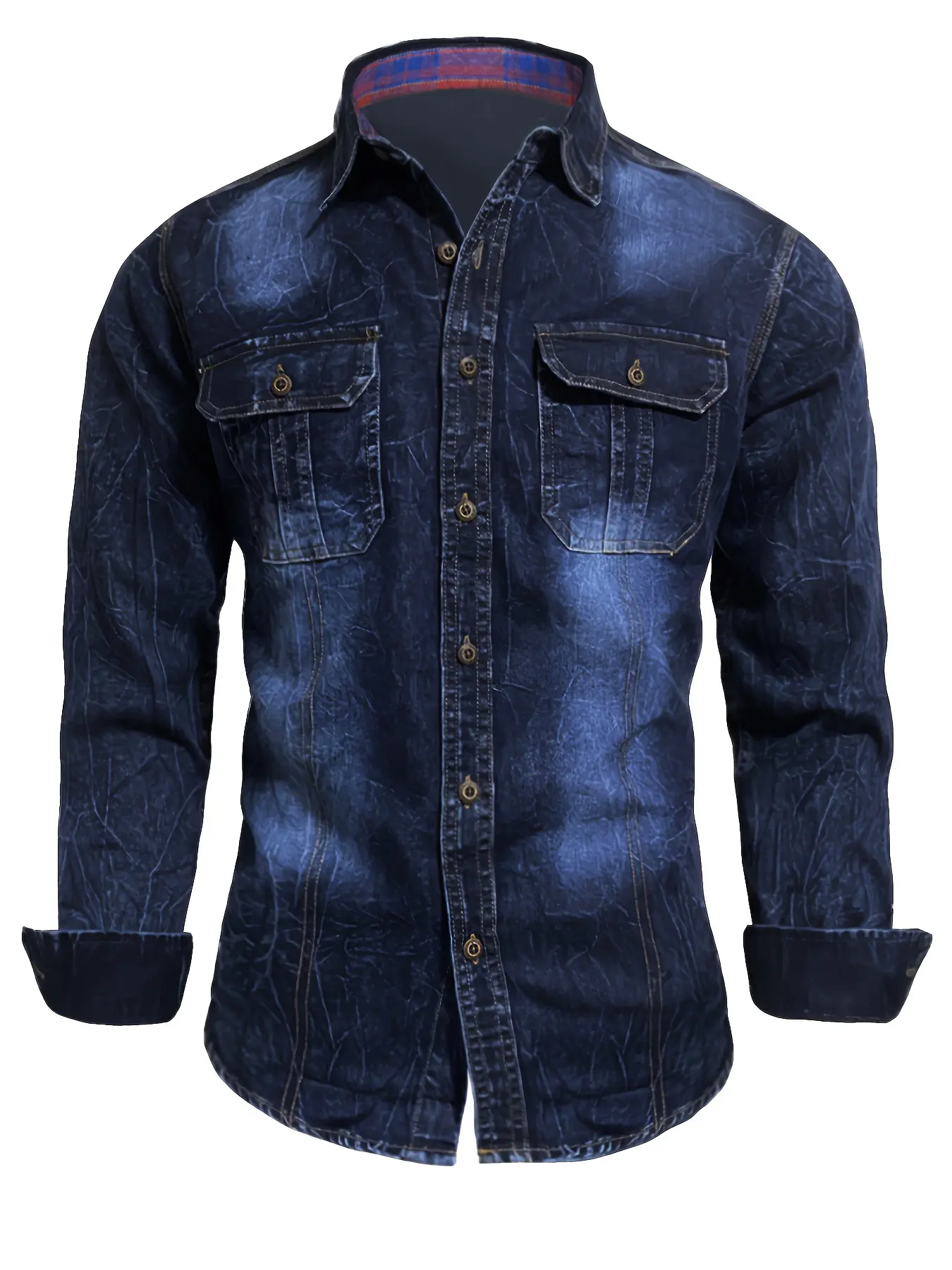 Men's Vintage Washed Denim Jacket, Regular-Fit Long-Sleeve Button-Front Shacket Top for Casual Menswear, Casual Fashion, Longsleeves, Retro, Shirt/Jacket