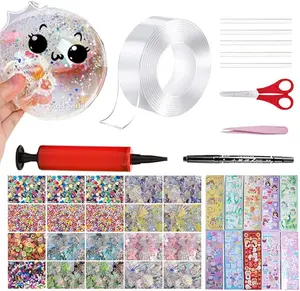 40 Pcs Nano Bubble Tape Kit with Balloon Inflator, Double Sided Tape Plastic Bubbles Balloon, Elastic Nano Bubble Tape DIY Craft Kit for Girls, Boys