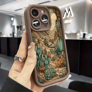 Shockproof  Drop-resistant Desert Cactus Horizon Pattern Phone cases Case Compatible with iPhone 17 Pro Max 16 16e 15 14 Plus 13 12 Mini 11 Air X XS Pattern TPU Lens Protection Durable Soft Cover Valentine's Day Gift 2D printing