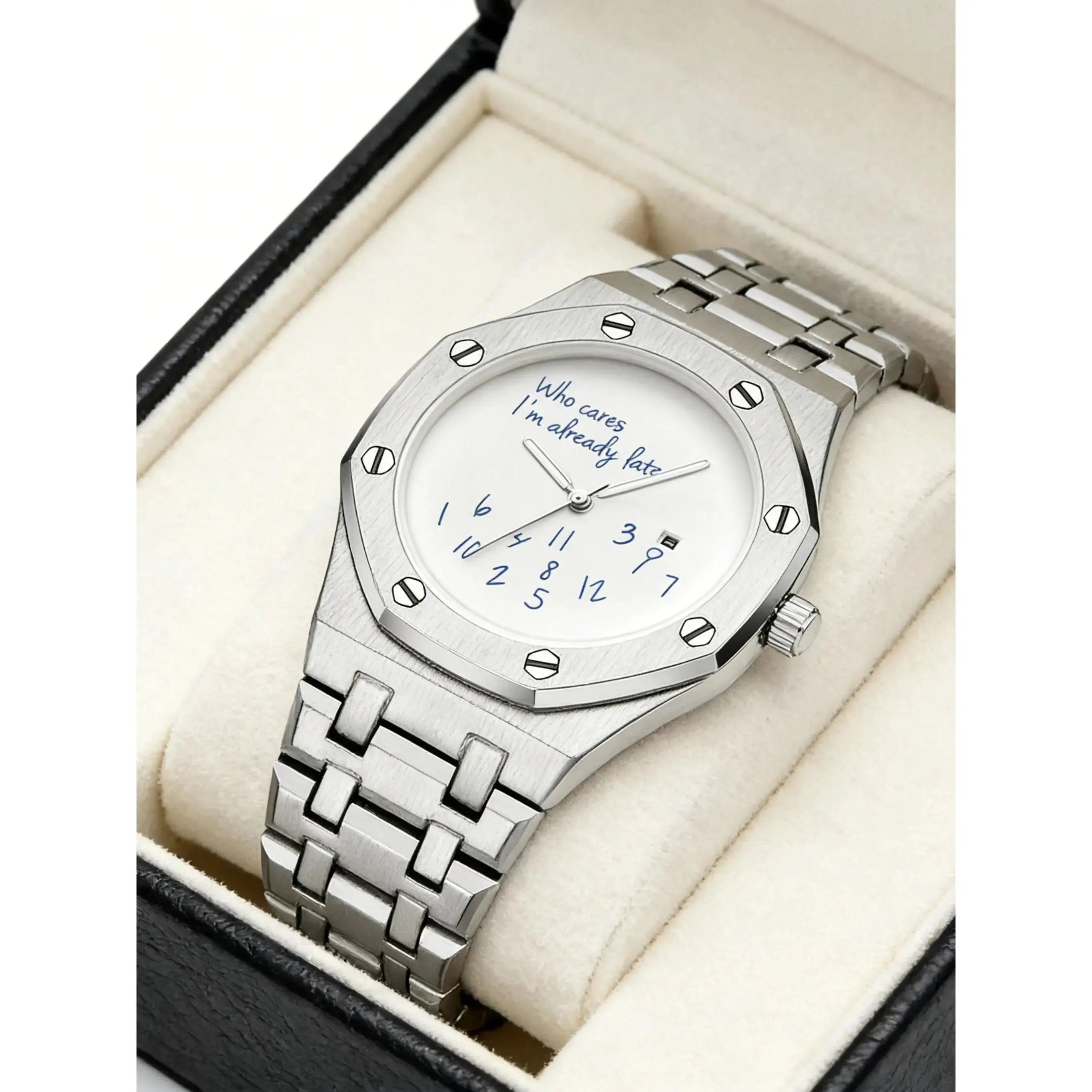 Men's Steel Band Watch, Round Dial Design, Graffiti Number Pattern ...