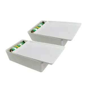 FixtureDisplays® 2PK Plastic Storage Bin with Lid Stackable Containers White Small Storage Basket Organizer Bins for Organizing Office, Classroom,  Pantry, Shelves, Vitamins, Snack 22008-2PK