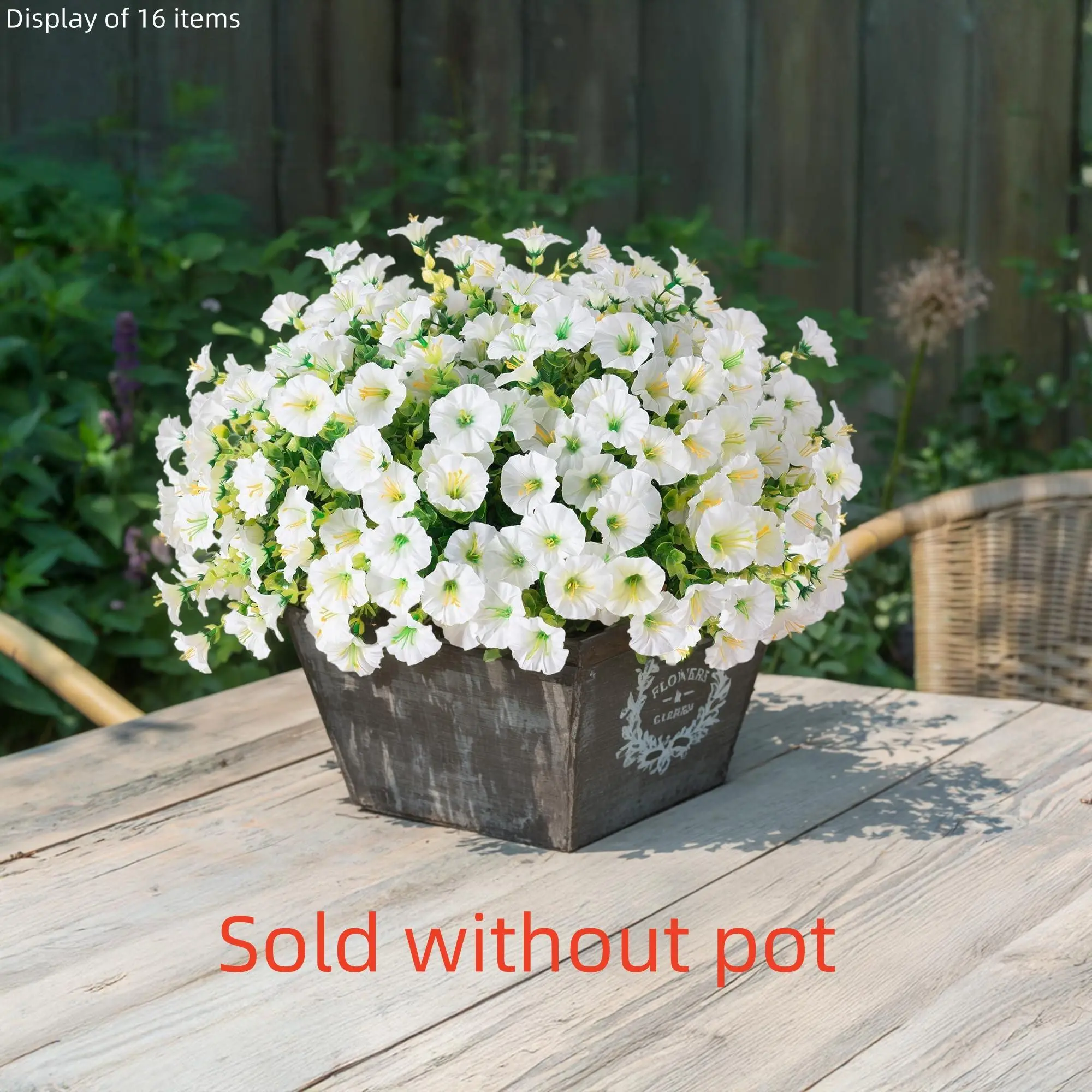 16pcs Artificial Outdoor Flowers, Petunias & Eucalyptus UV-Protected Fake Plants, Spring/summer Garden Decor for Planters/porch/railing/patio, Decorative Faux Flowers, Faux Flower Decorations