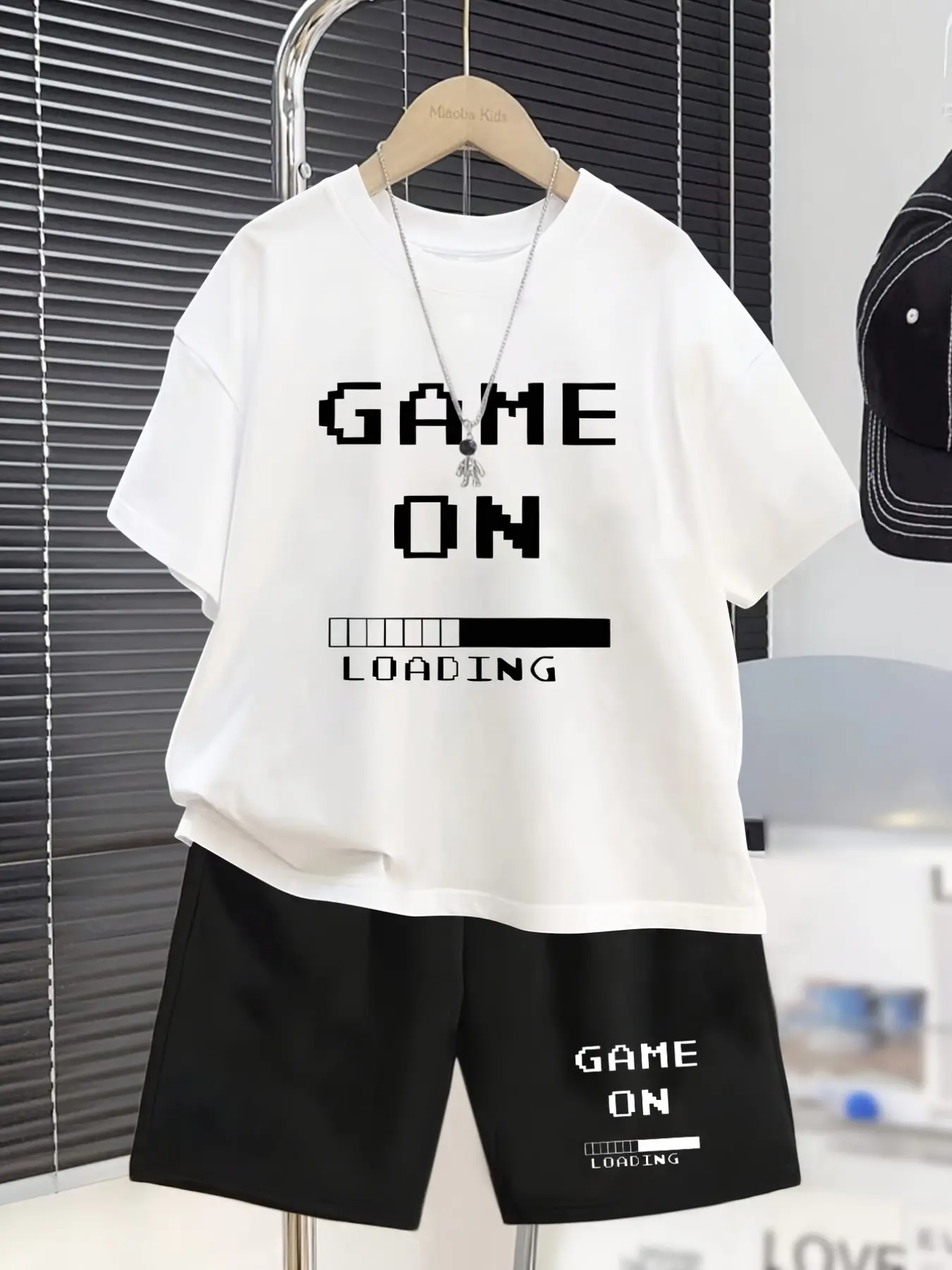 Teen Boys Game Pattern Casual Street Summer Short Sleeve Set, Fashion Outdoor Sports Two-Piece, Geometric Print Fitted Top and Shorts, Youth Kits, Outfit Sets, Sportswear Set, Outfits Set, Summer Clothing Set