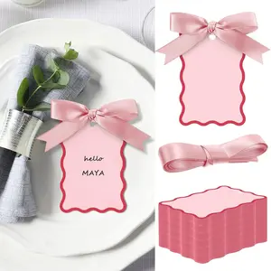 Pink 100 Set Scallop Name Place Cards for Table Setting DIY Wedding Placecards Blank Gift Tags Include Name Table Cards and Ribbons for Wedding Birthday Party Celebration Supplies