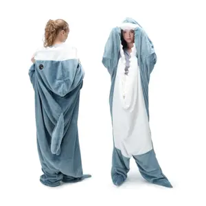[Deals For You]1 count,Touchat Super Soft Cozy Flannel Wearable Blanket, Cartoons Shark Blanket Hoodie, Sleeping Bag Cosplay Gifts for Shark Lovers