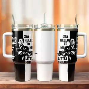 STORMMECH Scarface 40oz Insulated Water Bottle - Double-Wall Vacuum Stainless Steel, Washable Leakproof Straw Lid with Black Cap & Handle, Movie Design, 12H Hot/24H Cold Retention, Portable Kitchenware Drinkware Gift For Him, Insulation Bottles, Beverage,