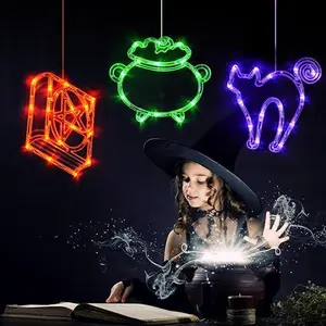 LOLStar Halloween Lights - 3 Packs Spellbook, Cat and Cauldron with Suction Cup