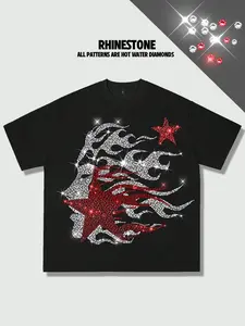 Diamond Y2K short sleeved T-shirt, Long, loose fit, all ironed with real diamonds, suitable for both men and women, street style