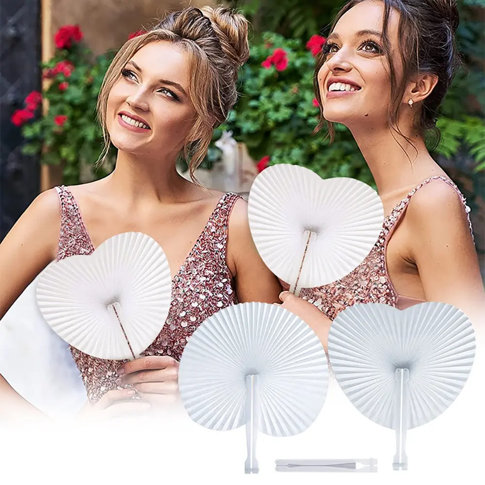 12pcs White Heart Shape Folding Fan, Wedding Blank Paper Hand Fans, DIY Painting Birthday White Wedding Decor, Bachelorette Party Bridal Shower Supplies, Decorations Supplies, Decoration Items Decorating