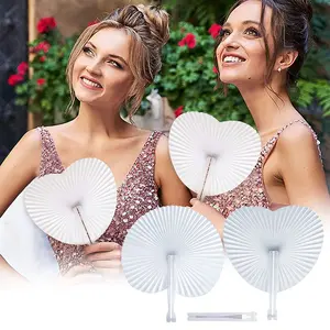 12pcs White Heart Shape Folding Fan, Wedding Blank Paper Hand Fans, DIY Painting Birthday White Wedding Decor, Bachelorette Party Bridal Shower Supplies, Decorations Supplies