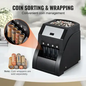 VEVOR Coin Sorting Machine, Suitable for 1¢ 5¢ 10¢ 25¢ Coins, Can Sort 230 Coins Per Minute, Coin Sorting and Packaging Machine Can Hold 200 Coins, Includes 4 Coin Tubes, Black
