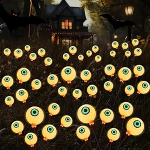 Halloween Decorations Outdoor Solar Scary Eyeball Lights, 8 Pcs 48LEDs Warm Pathway Yard Stakes, Waterproof Firefly Lights for Halloween Graveyard Yard Garden Patio Walkway Party
