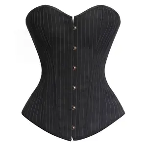 Corsets and Bustiers Overbust Lingerie for Women Striped Plus Size Sexy Gothic Office Halloween Costumes Cosplay Costumes Fairy Renaissanc Halloween Elegant Black