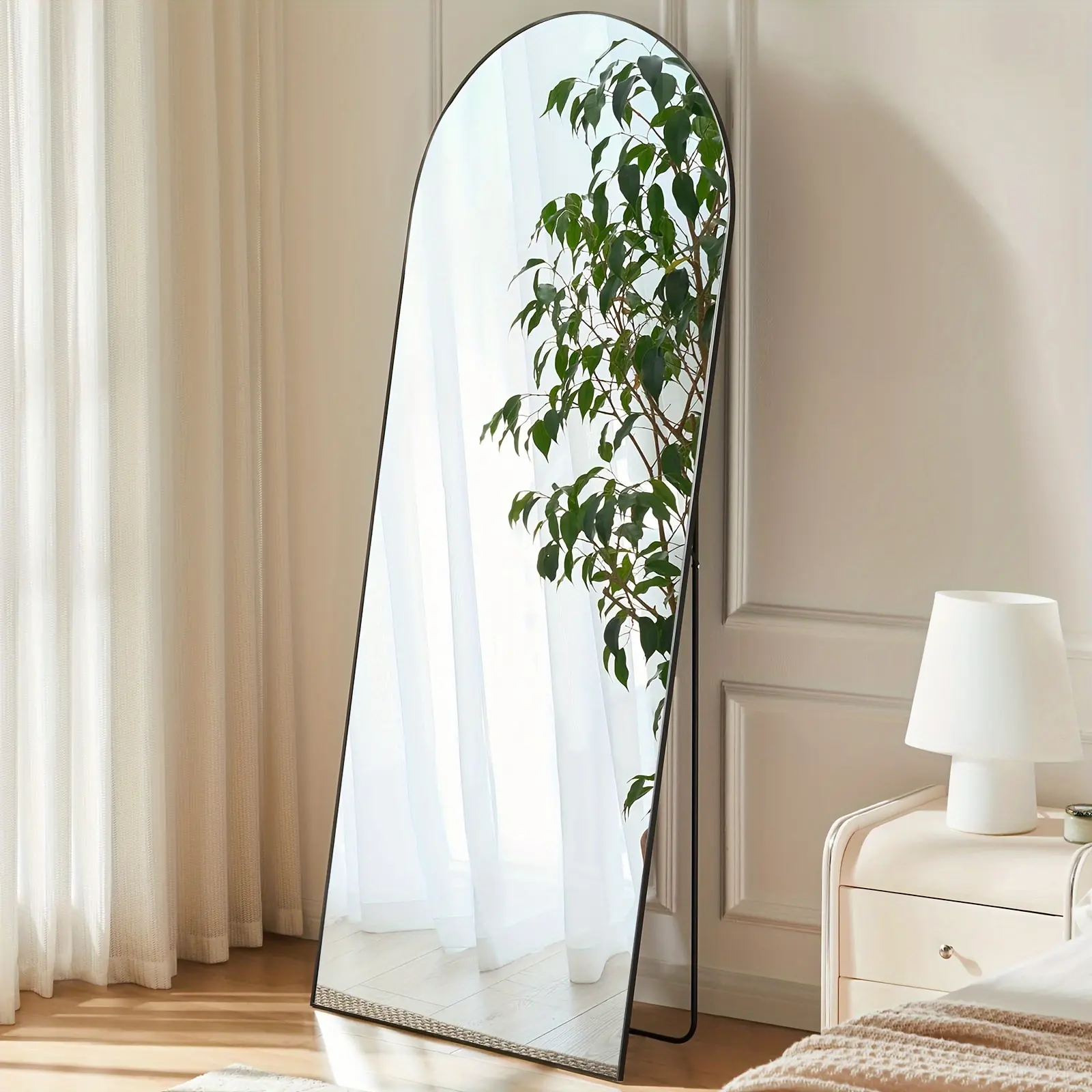 Arched Full-Length Mirror - 21x64/16x59 Inches, Durable Rustproof Aluminium Alloy Frame & Stand, High Definition Shatter-Proof Nano Glass, Wall Mountable Hotel Quality Bathroom & Bedroom Decor Home Supply, 21*64 Arched Black Option, Wall Mounted