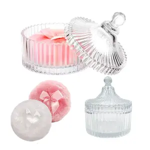 3 Pcs Large Body Powder Puffs and Containers Valentine's Day Gift Set Beauty Cosmetics Soft Washable Reusable Velour for Face and Body Makeup Wet Dry Glitter Powder Container with Crystal Case