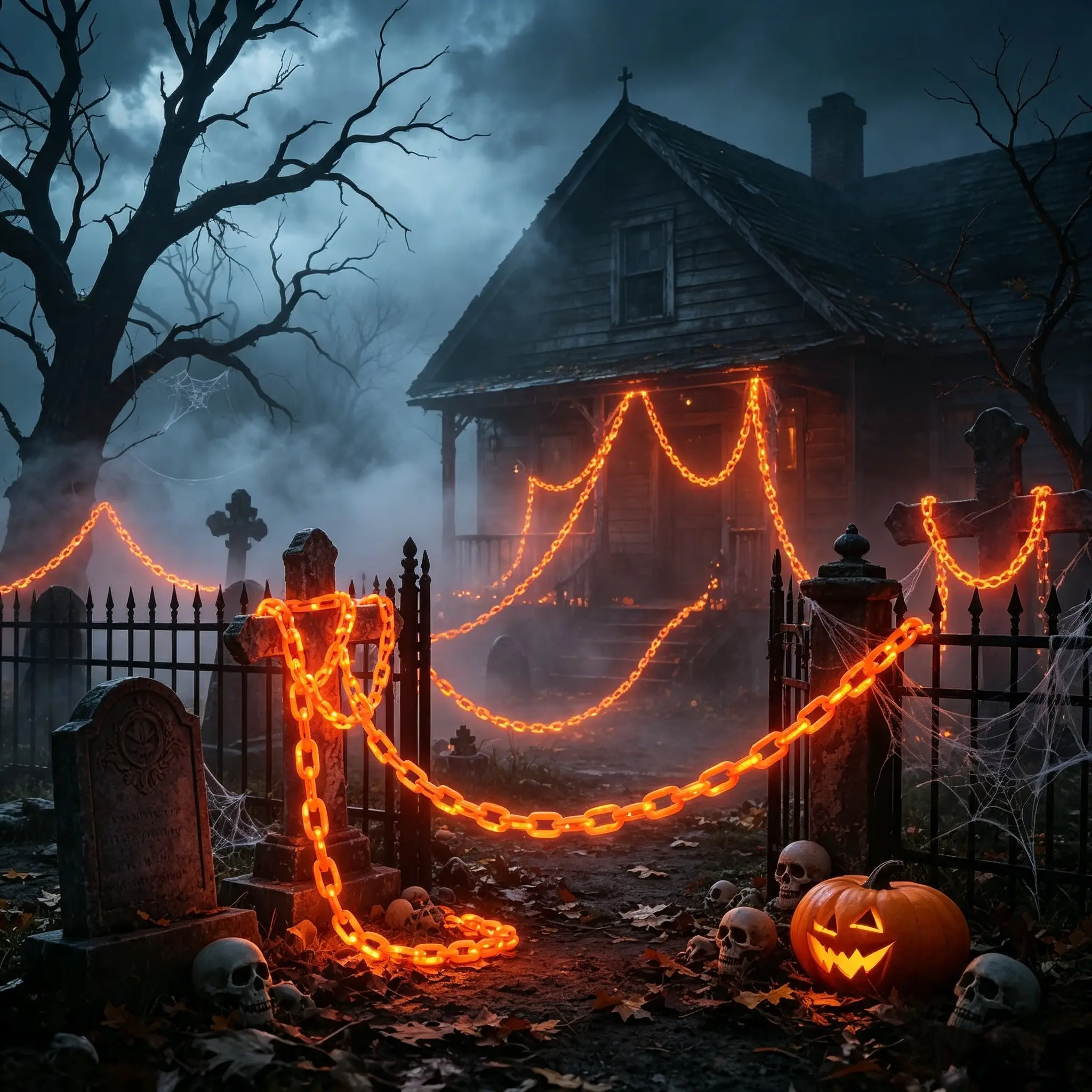 10 Ft Halloween Chain String Lights, Battery Operated Waterproof Decor Lights with 8 Lighting Modes & Timer Function, Spooky Orange Mesh Lights for Yard, Fence, Window, Halloween Party Decor