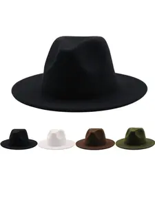 New Plain Brim Wool Hat, Elegant Fitted Jazz Hat, Vintage Cowboy Hat, All-Seasons Fashion Accessory, 1pcs