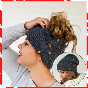 Red Sprite Hats Button Up Beanie for Women - Satin Lining Messy Bun & Ponytail Friendly Winter Beanie with Hidden Opening for Stylish Warmth