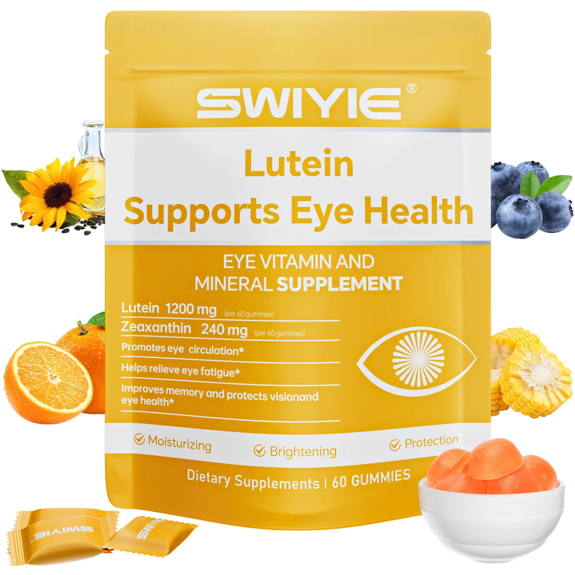 Swiyie Lutein & Zeaxanthin Gummies – Eye Health Supplement with Astaxanthin, Vitamin A C E – Blue Light Defense, Vision Support, Berry Flavor – 60 Gum