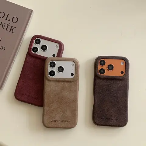 Autumn Winter Advanced Solid Color Leather Letter Shockproof Protective Phone Cover Case for iPhone 18 17 16 15 14 Pro Max