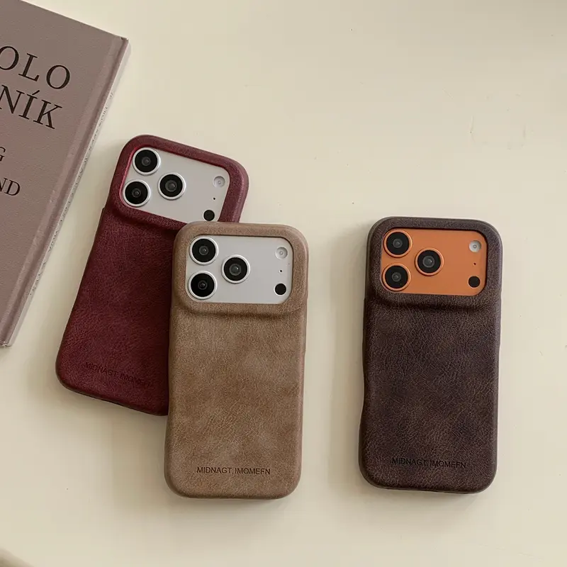 Autumn Winter Advanced Solid Color Leather Letter Shockproof Protective Phone Cover Case for iPhone 18 17 16 15 14 Pro Max