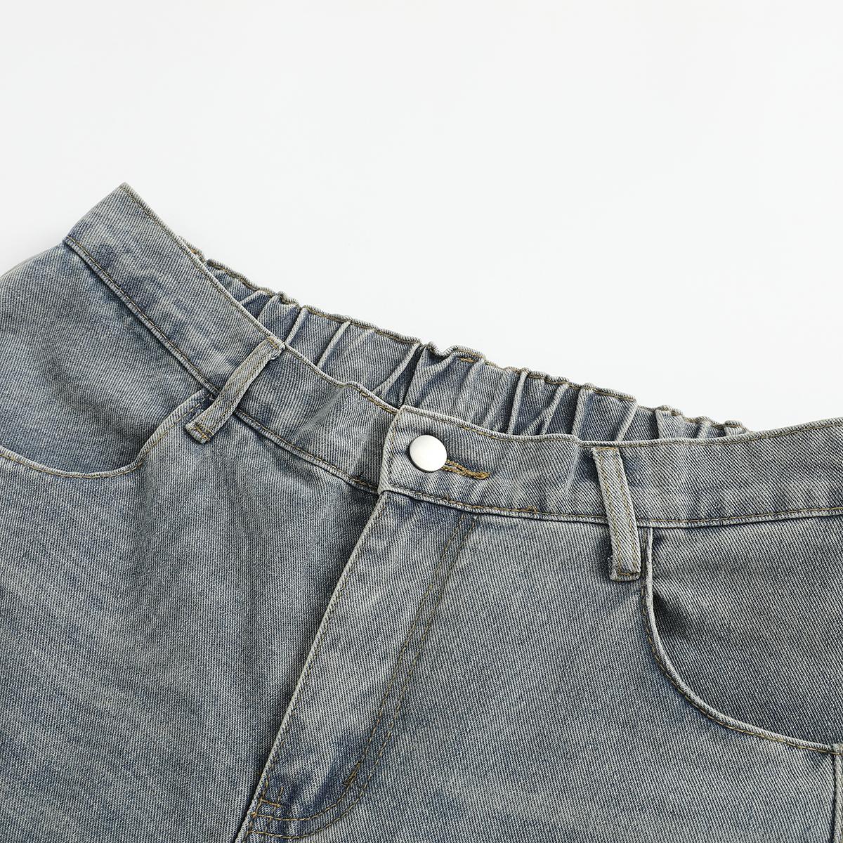 Men's Dark Gray Washed Plain Menswear Baggy Jeans - Elastic Waistband, Wide Straight Legs, Vintage Hip-Hop Swag Clothes, Plus Size Men's Clothing Casual Long Streetwear Pants