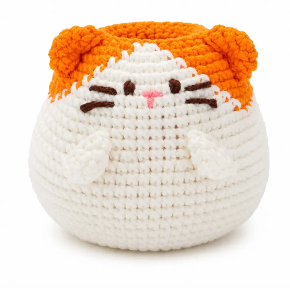TIKA Beginner Crochet Cat Kit with No-Fray Yarn and Step-by-Step Video Tutorials, DIY Cat Pen Holder Desk Decor for Adults