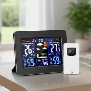 Wireless Color Weather Station with Forecast Clock, Indoor Outdoor Thermometers, Humidity & Barometer Sensors for Home