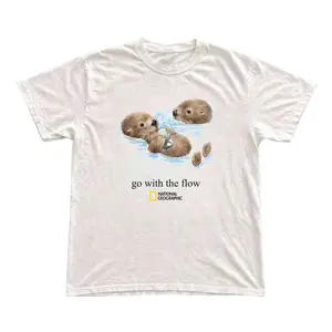 Gildan Men's and Women T-shirt, National Geographic otter tee,  go with th flow ", Animal tee, Y2k Unisex Graphic Tees Gothic Grunge Emo Scene Amity Affliction Style Clothes Menswear Womenswear Streetwear