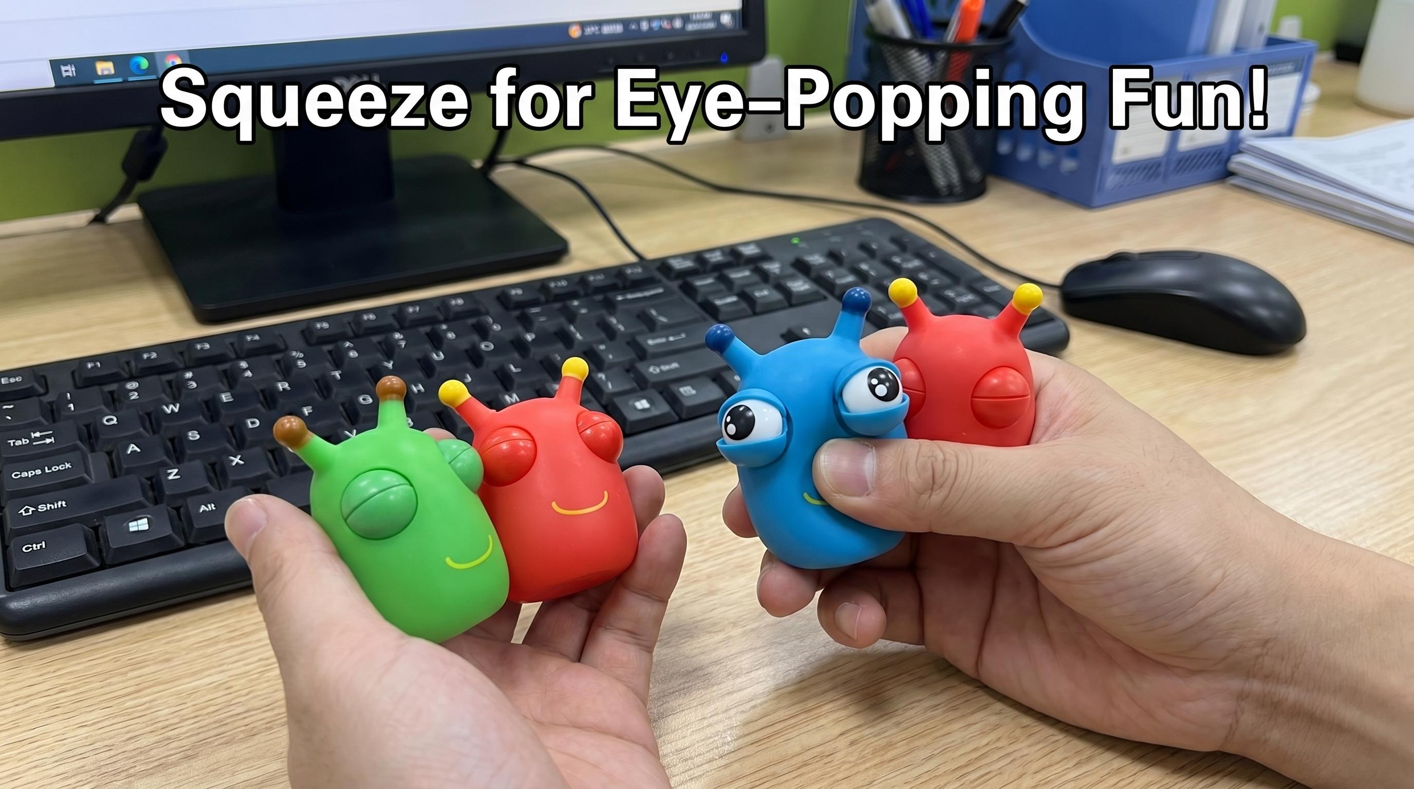 Blind box random style soft funny pop-up grass bug squeeze stress relief toy Bouncing eye bug squeeze stress relief fun toy Adult and children gifts outdoor fun