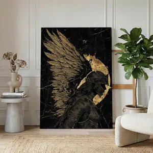 [Sale off up to 40%] [Frame Canvas] Winged Warrior Gold Canvas Print, Angelic Guardian Art On Canvas, Real Wood Frame Decor, Mythology Spiritual Wall Artwork