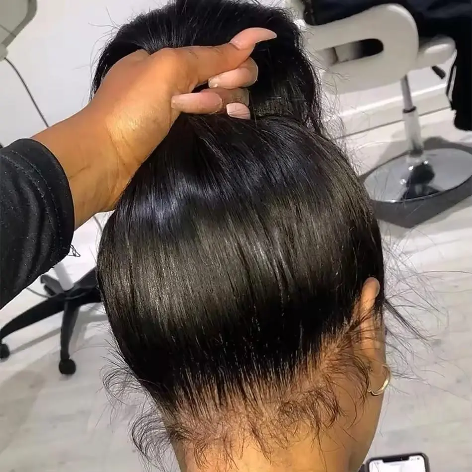 Upgrade Invisible Drawstring 360 Full Lace Frontal Wig 14-36Inch Straight Body Wave Transparent Lace Front Wigs Human Hair Natural Black