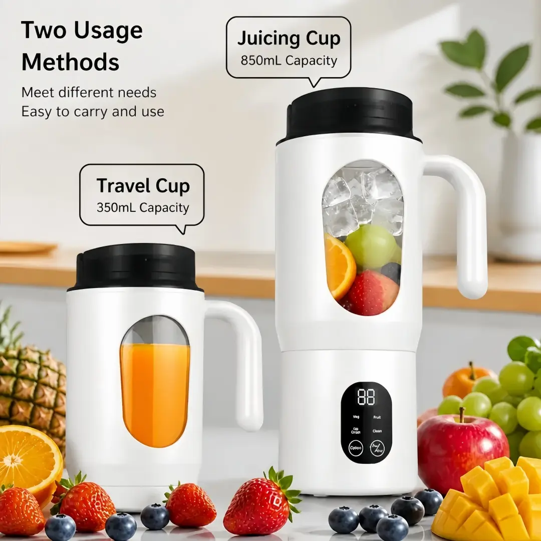Portable USB-C Rechargeable Blender - Personal Compact Travel Juicer Cup, Shake Machine, Personal Smoothie Maker, 12-Blade Strong Blending, Self-Cleaning, Leakproof Lid, Smart Time Display, White