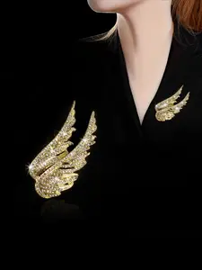 New Trendy Sparkling Rhinestone Angel Wings Brooch, Fashionable Elegant Jewelry Accessory for Women, Perfect Gift Idea