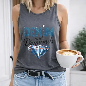Denim And Diamonds Logo Women's T-Shirt Crew-neck Sleeveless Vest Outdoor Casual Short Sleeve