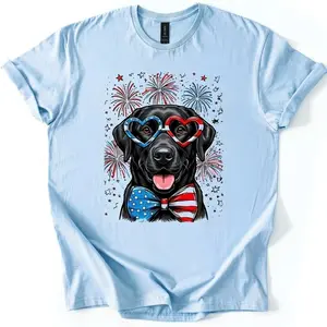 Patriotic Black Lab 4th of July T-Shirt - American Flag Glasses Dog Tee for Independence Day