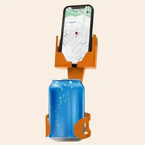 PUMPKIN ORANGE Cell Phone Seat - Limited Edition - Fits Round Cup Holders 3" to 4" Wide - Hands-Free Smartphone Holder for Cars & Trucks - Easy One-Handed Use - Power Cord Access - Made in America
