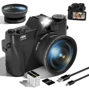 48MP 4K FHD Digital Camera - Photos with Hybrid Autofocus, 3-Inch 180° Flip Screen, Anti-Shake, 16X Zoom,  WiFi & App Control, Wide-Angle & Macro Lens, 64GB TF Card ,Plus 2 Batteries, Compact Vlogging Camera for Photography  (black)