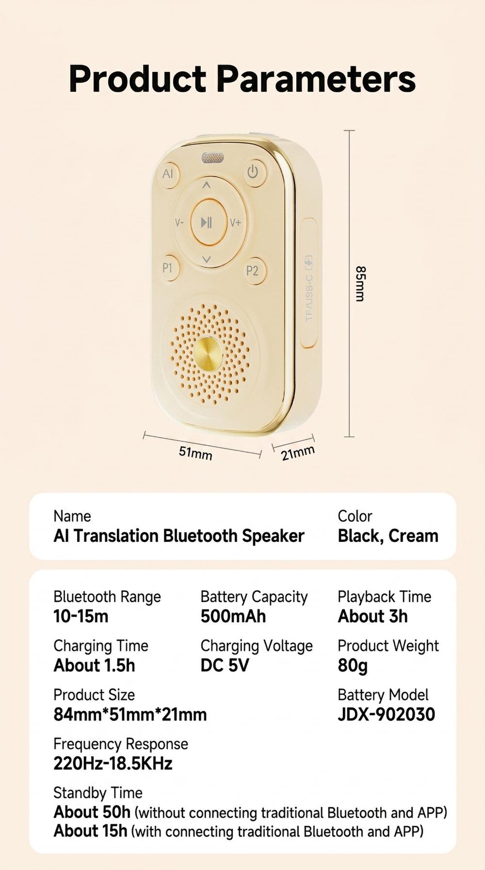 HYUNDAI VA18 8-in-1 Smart AI Translator Speaker, Support Translation, SOS Emergency Assistance, Global Intercom, Anti-Lost Alert, AI Assistant, Radar Detection & Vibration Alert, Portable Audio Device for Travel, Compatible with Android & iOS