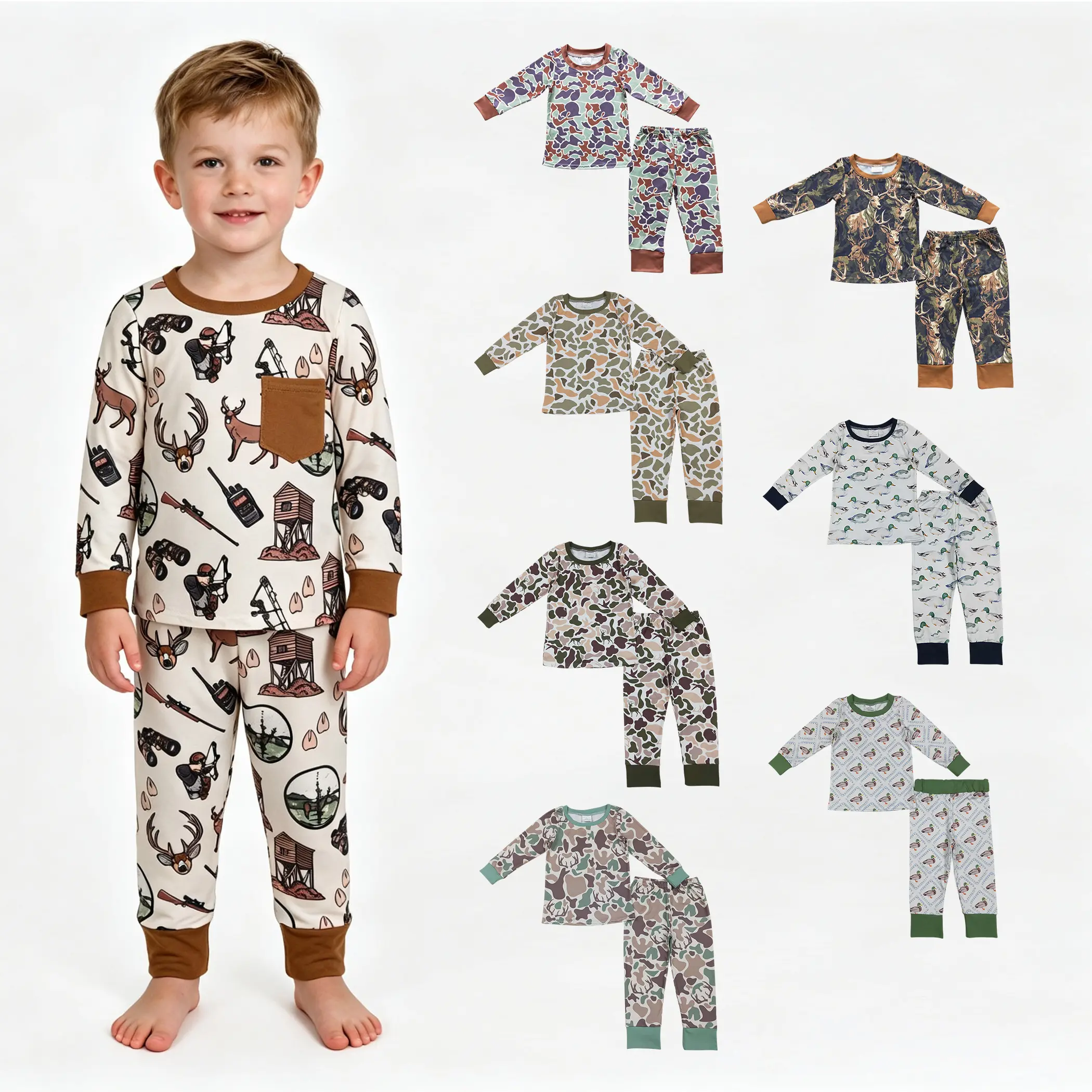 Toddler Boys' Deer Hunting 2-Piece Long Sleeve Sleep Suit - Cozy Brown Kids' Clothes with Pocket Detail, Cute Pajamas, Sleepwear Outfit, Long Sleeves, 3-6M, Deer Theme, 3T, 4T, 5-6T